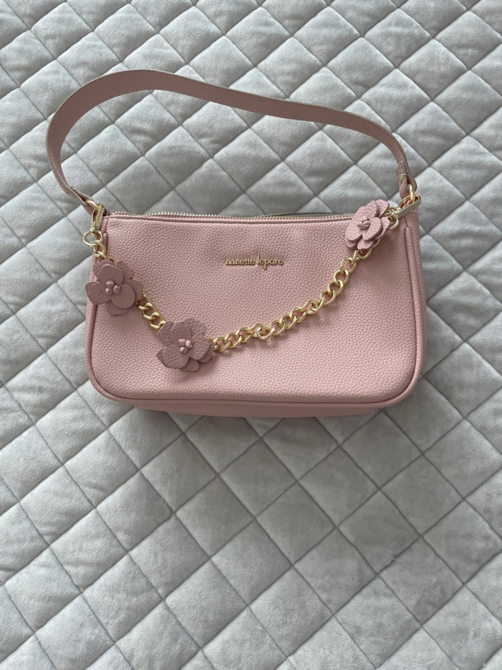 Nanette Lepore Pink Floral Chain-Accent Shoulder Bag
